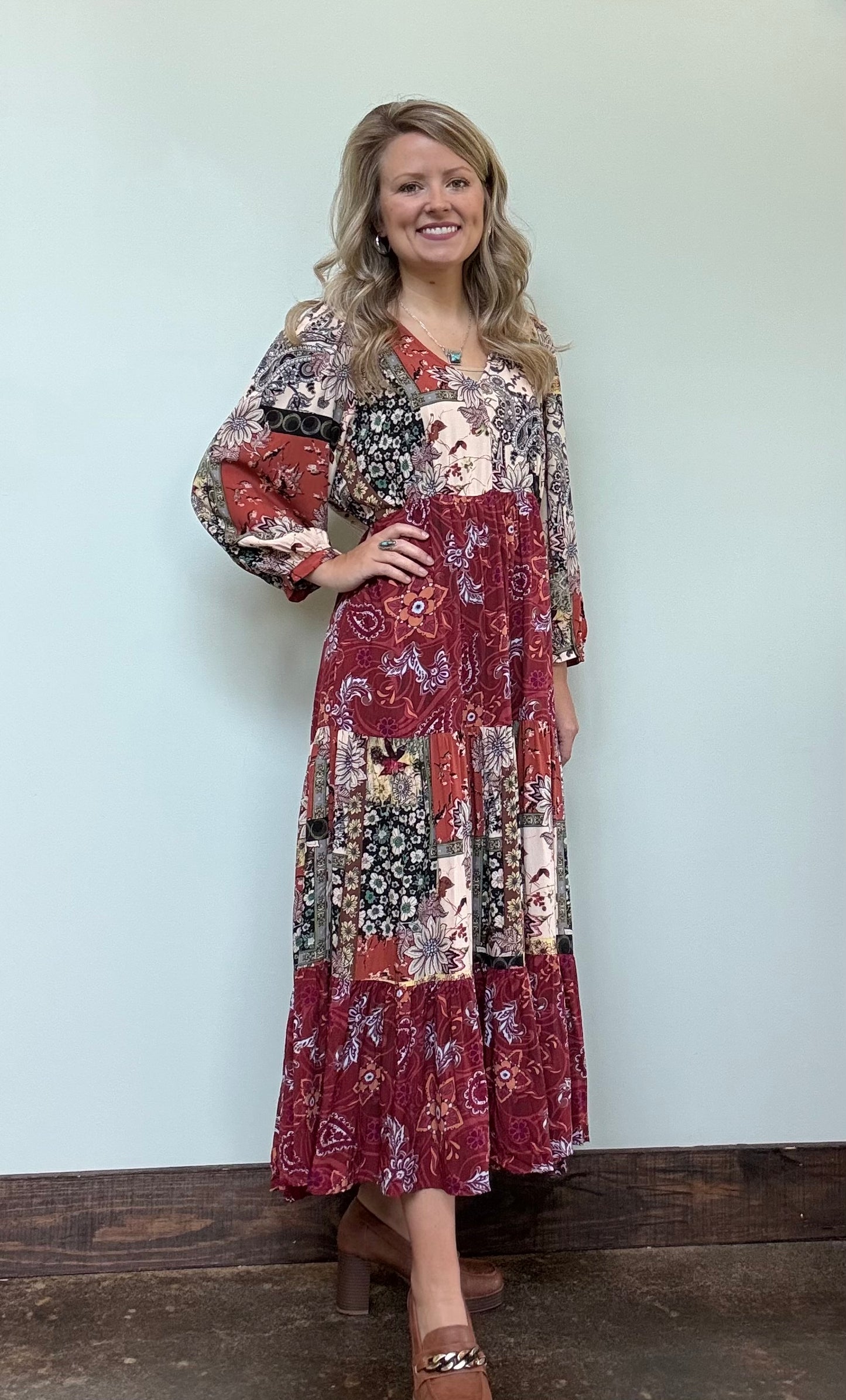 Maroon Multi Print Dress