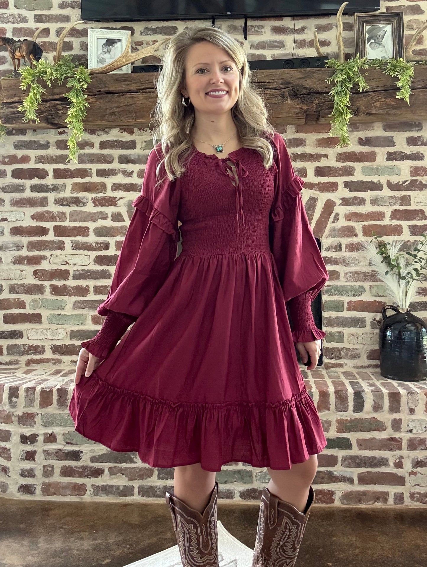 Maroon Smocked Dress