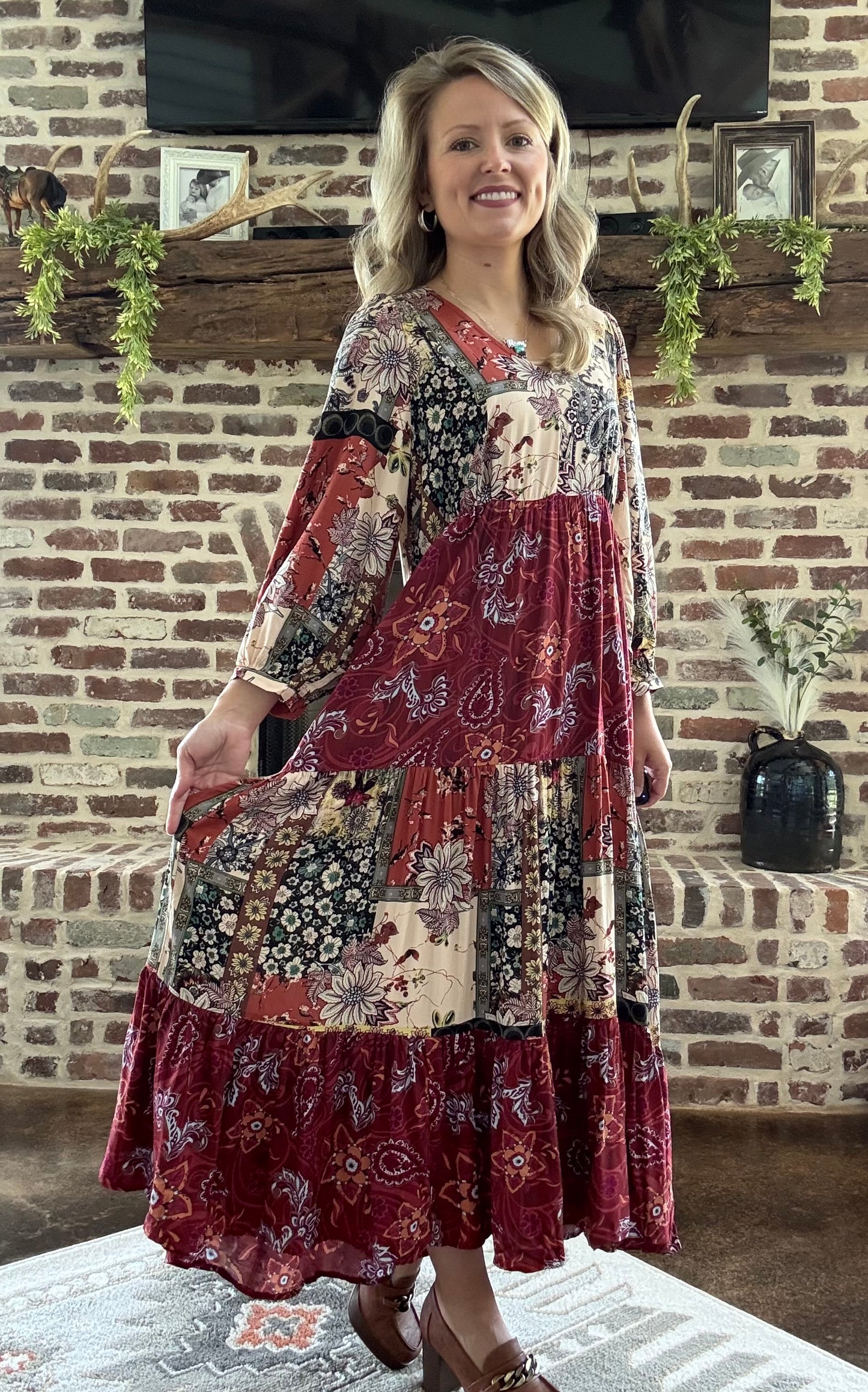 Maroon Multi Print Dress