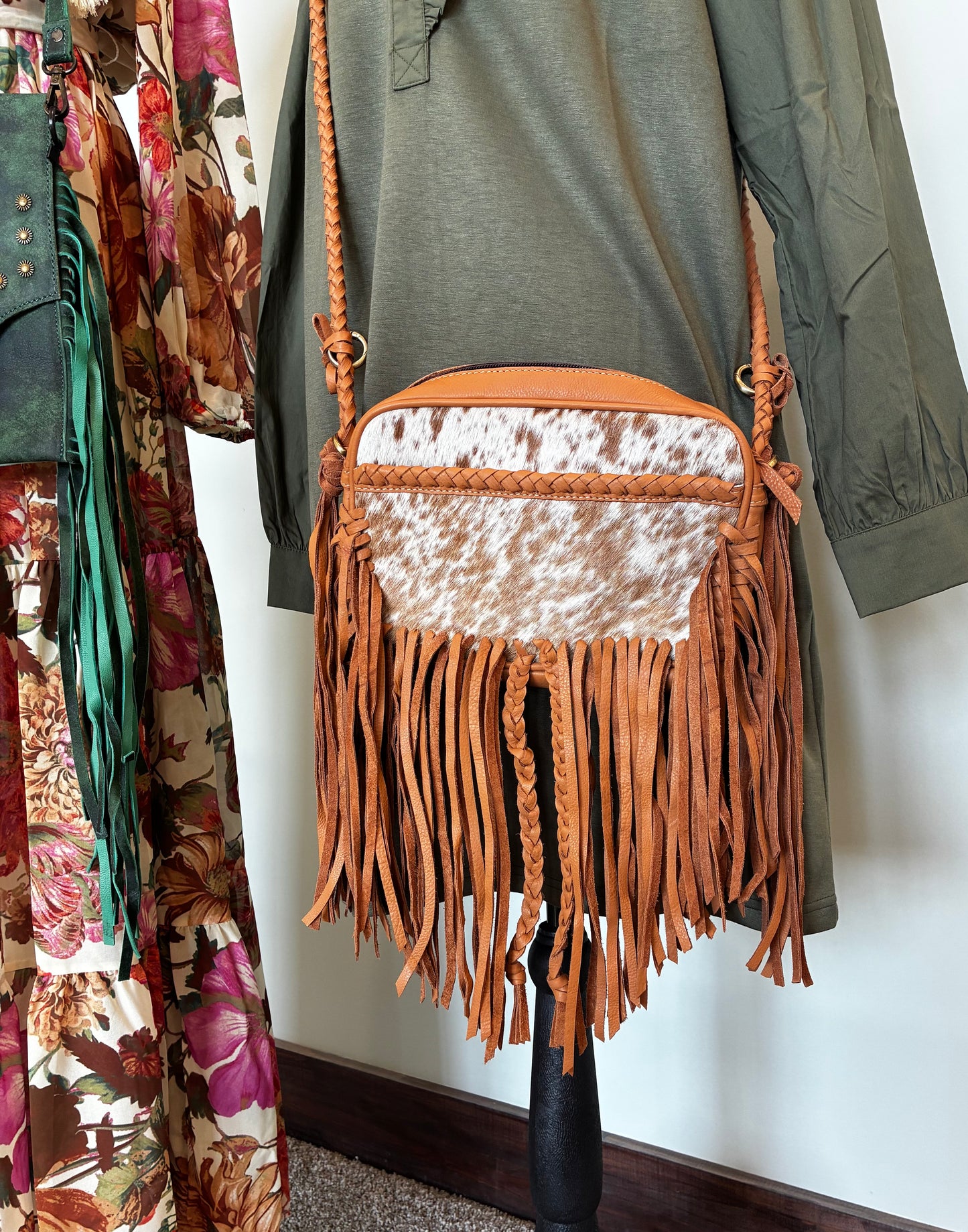 Tan cowhide crossbody