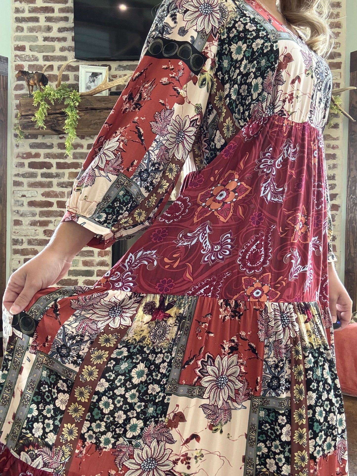 Maroon Multi Print Dress